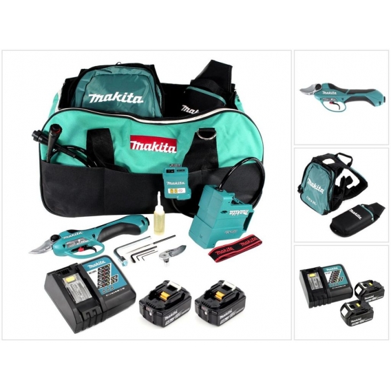 Makita DUP 361 PT 2x 18V Akku Astschere + Zubehör + 2x Akku 5,0Ah + Ladegerät