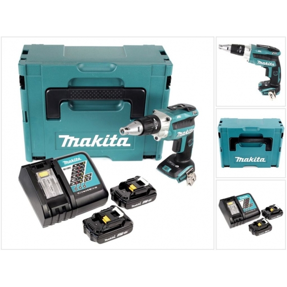 Makita DFS 250 RAJ Akku Trockenbauschrauber 18 V Brushless + 2x Akku 2,0 Ah + Ladegerät + Makpac