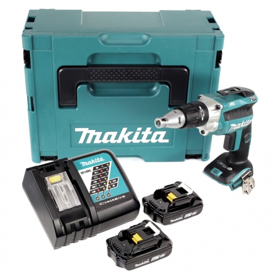 Makita DFS 250 RAJ Akku Trockenbauschrauber 18 V Brushless + 2x Akku 2,0 Ah + Ladegerät + Makpac