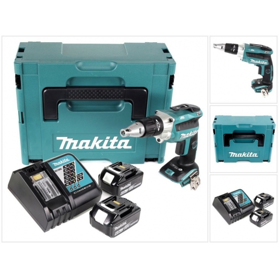 Makita DFS 250 RGJ Akku Trockenbauschrauber 18 V Brushless + 2x Akku 6,0 Ah + Ladegerät + Makpac