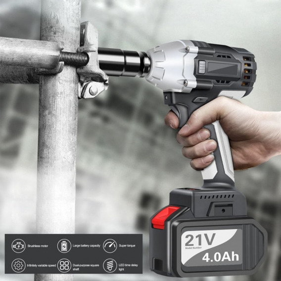 21V Akku-Bürstenloser Schraubenschlüssel mit 2x 4.0Ah Batterien 380N.M elektrischer Drehmomentschlüssel, Elektrowerkzeug mit dop