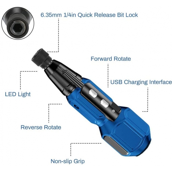 AcserGery Elektroschrauber 900 mAh wiederaufladbarer Akkuschrauber mit 6,35 mm Doppelkopf-Bit und USB-Kabel, 8 Bits, 4 Nm elektr