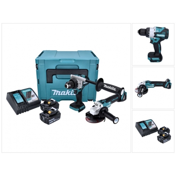 Makita DLX 2430 TJ Akku Combo Kit DDF 486 Akku Bohrschrauber + DGA 504 Akku Winkelschleifer + 2x Akku 5,0 Ah + Ladegerät + Makpa