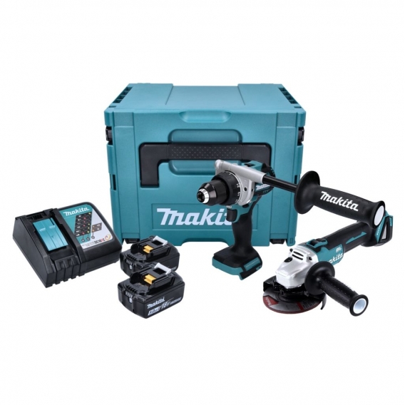 Makita DLX 2430 TJ Akku Combo Kit DDF 486 Akku Bohrschrauber + DGA 504 Akku Winkelschleifer + 2x Akku 5,0 Ah + Ladegerät + Makpa