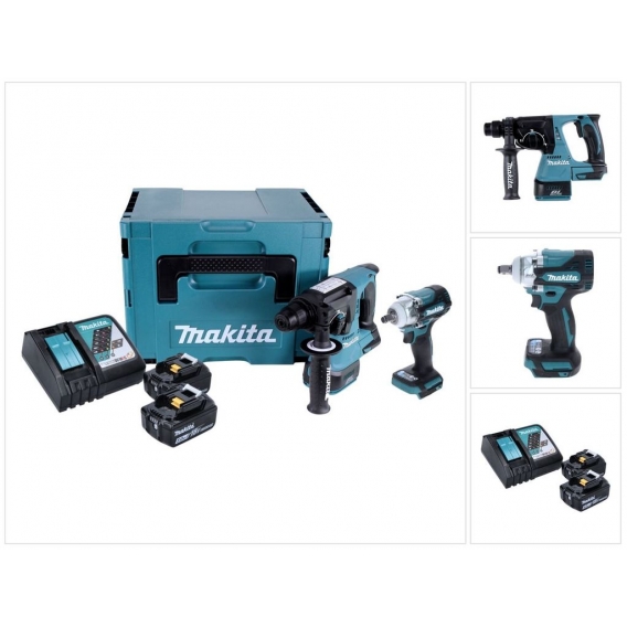 Makita DLX 2372 TJ Akku Combo Kit DHR 242 Akku Bohrhammer + DTW 300 Akku Schlagschrauber + 2x Akku 5,0 Ah + Ladegerät + Makpac