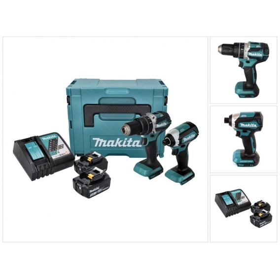 Makita DLX 2180 TJ Akku Combo Kit DHP 484 Akku Schlagbohrschrauber + DTD 153 Akku Schlagschrauber + 2x Akku 5,0 Ah + Ladegerät +