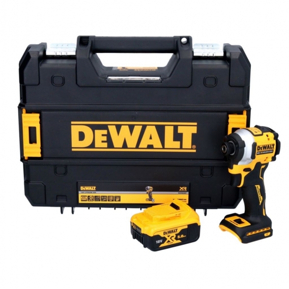 DeWalt DCF 850 Akku Schlagschrauber 18 V 205 Nm 1/4' Brushless + 1x Akku 5,0 Ah + TSTAK - ohne Ladegerät