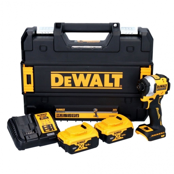 DeWalt DCF 850 P2 Akku Schlagschrauber 18 V 205 Nm 1/4' Brushless + 2x Akku 5,0 Ah + Ladegerät + TSTAK