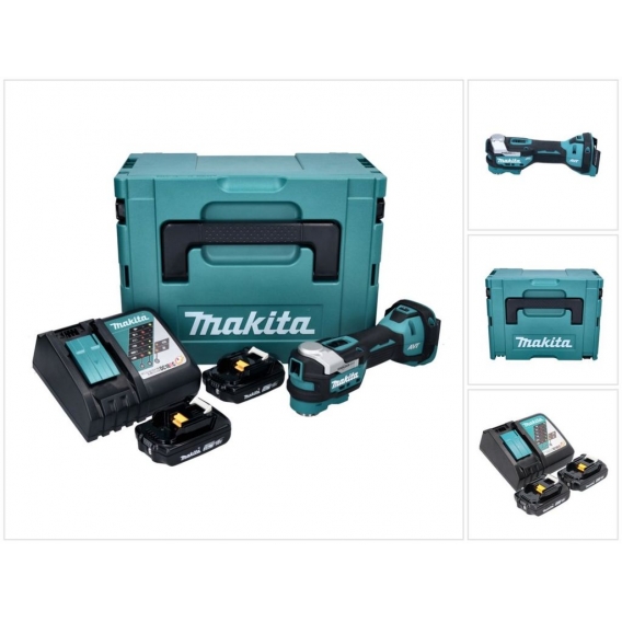 Makita DTM 52 RAJ Akku Multifunktionswerkzeug 18 V Starlock Max Brushless + 2x Akku 2,0 Ah + Ladegerät + Makpac