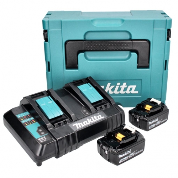 Makita Power Source Kit 18 V mit 2x BL 1850 B 5,0 Ah Akku ( 197280-8 ) + DC 18 SH Doppel Ladegerät ( 199687-4 ) + Makpac