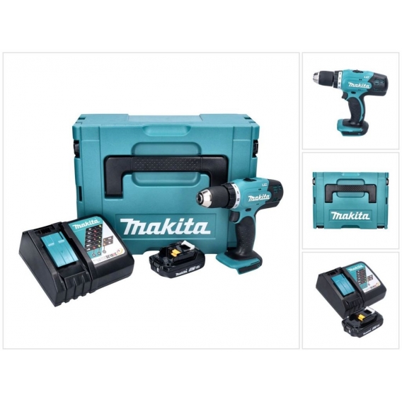 Makita DDF 453 RA1J Akku Bohrschrauber 18 V 42 Nm + 1x Akku 2,0 Ah + Ladegerät + Makpac