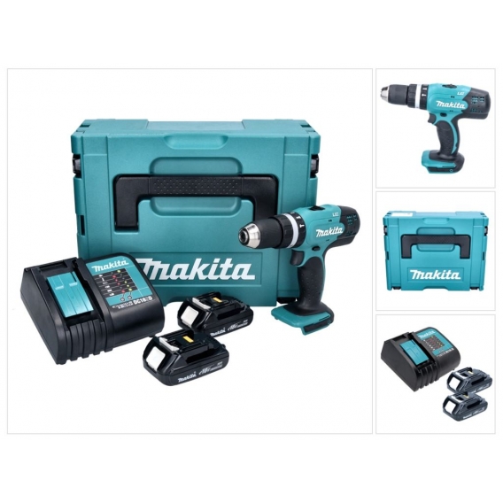 Makita DHP 453 SYJ Akku Schlagbohrschrauber 18 V 42 Nm + 2x Akku 1,3 Ah + Ladegerät + Makpac