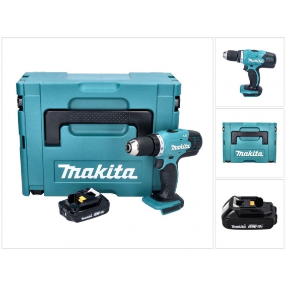 Makita DDF 453 A1J Akku Bohrschrauber 18 V 42 Nm + 1x Akku 2,0 Ah + Makpac - ohne Ladegerät