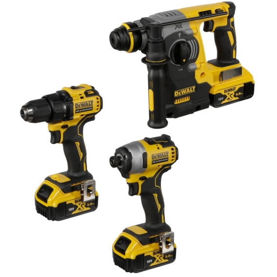 Dewalt Akku-Kombopack DCK377P3T-QW 18 V, Bohrschrauber, Schlagschrauber, Kombihammer SDS-plus, 3 Akkus 5 Ah, Ladegerät, 2 Stück 