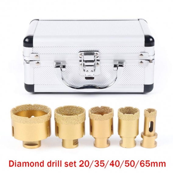 5 Stück Diamant Loch Saw Set M14 Diamant Lochsäge 20/35/40/50/65mm Diamantbohrer Set mit Koffer für Granit Fliesen Marmor Porzel