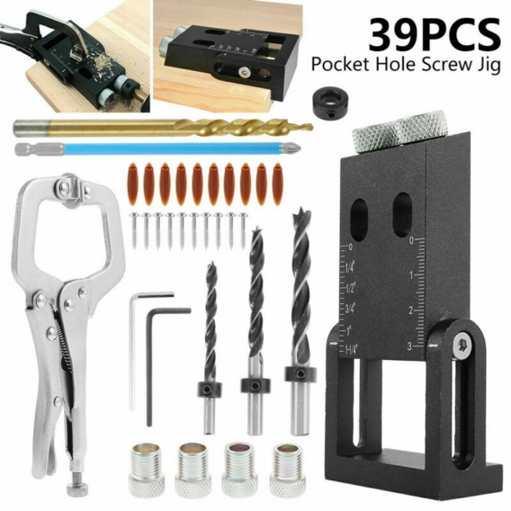 39×Pocket Hole Drilling Taschen Loch Jig Bohrer Kit Holzbearbeitung Holz Dübeln