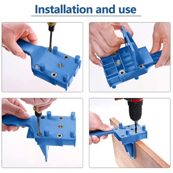AcserGery 41 PCS Dübelbohrlehren Dübelbohrlehren-Kit Gerades Loch Tischlerei Dübellehre mit 6/8/10 mm Dübelzentrierer für Handho