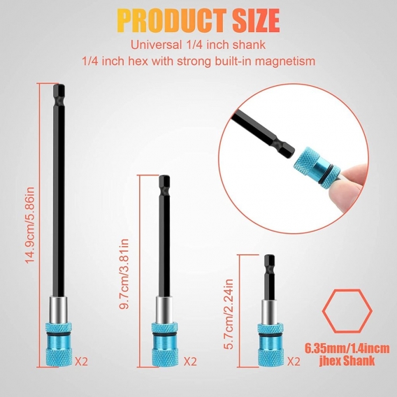 AcserGery 6 magnetische Bithalter Schraubendreherverlängerung 1/4 Zoll Sechskantverlängerung Schraubendreher für Elektrowerkzeug