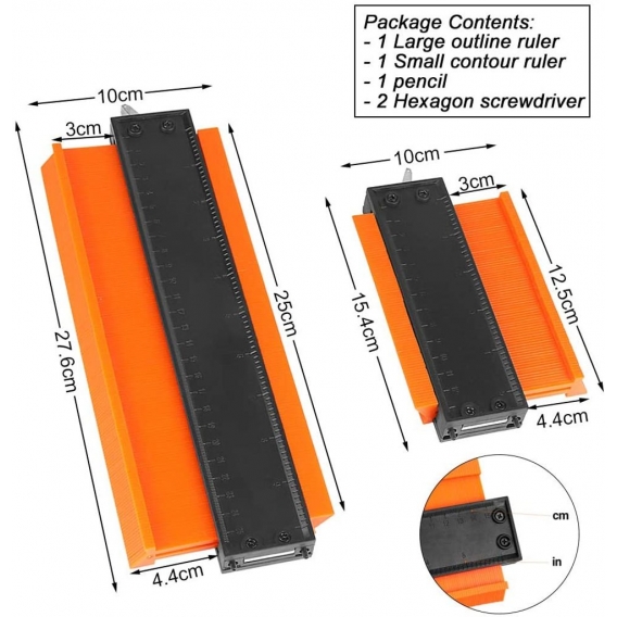 AcserGery Abschließbare Konturlehre, 25 cm und 12 cm Konturkopierer, Schneideschablone zum Messen unregelmäßiger Formen, Konturv
