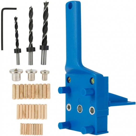 AcserGery 41-teiliges Dübelbohrlehren-Set, Holz-Dübelbohrlehre mit Parallelanschlag, Dübellehren-Set mit Dübelzentriervorrichtun