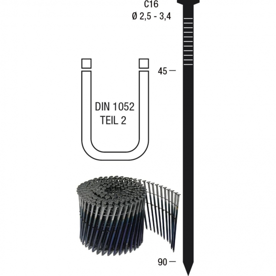 Nagelrollen C16 3,1 x 90 mm HGA verzinkt Drahtgebunden 16 Grad