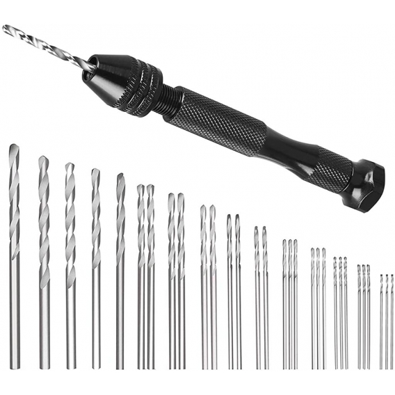 AcserGery 31 Stück Mini-Handbohrmaschine, Präzisions-Schraubstock + 30 Stück Mikro-Spiralbohrer für Modellbau, Basteln, Schnitze