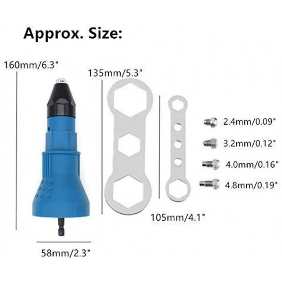 Pyzl Nietzange Akku-Nietpistole Elektro-Nietbohrwerkzeug-Kit Adapter Einsatzmutter Hand Elektrowerkzeug Zubehör (Blau)