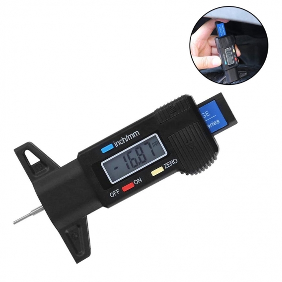 Reifen Profiltiefenmesser Reifenprofilmesser Auto Tiefenmesser Motorrad Profilmesser Messschieber LCD Display, 0-25 mm