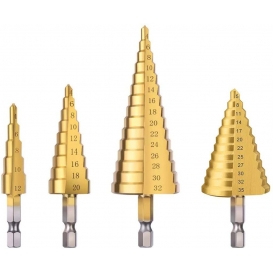 More about Pyzl HSS Step Drill Bits Set, Bst4u 4 PCS Hochgeschwindigkeitsstahl Titanbeschichtete Kegelbohrer Lochschneider für Holz, Edelst