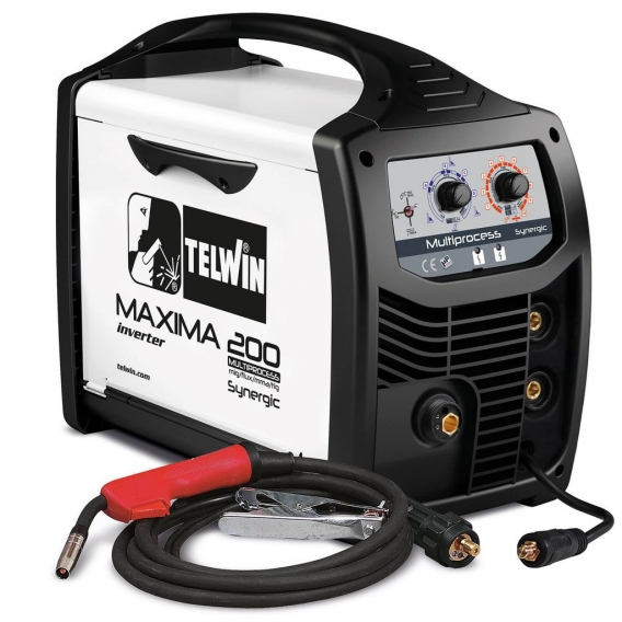 Telwin Elements MAXIMA 200 Multiprozess SYNERGIC Schutzgas Schweißgerät MIG/MAG WIG MMA Fülldraht 20-170A, 230 V, Set inkl. Schl