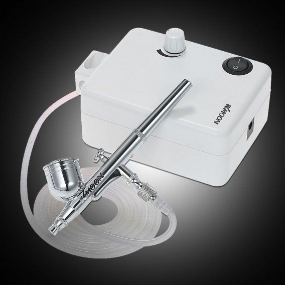 KKmoon Mehrzweck Dual Action Airbrush Mini Luftkompressor Set Schwerkraft Feed Air Brush Kit fuer Kunst Malerei Tattoo Manikuere