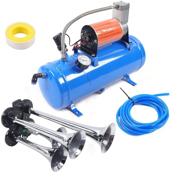 Luftkompressor Kompressor Druckluftpumpe 6L 150 PSI mit Luftspeichertank 4 Rohr Horn Kit Für Autoreifen, Automotoren, Fahrräder