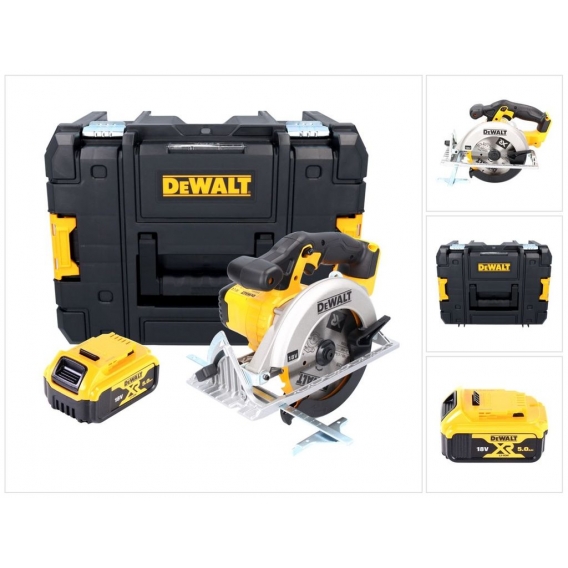 DeWalt DCS 391 NT Akku Handkreissäge 18 V 165 mm + 1x Akku 5,0 Ah + TSTAK - ohne Ladegerät