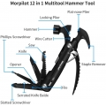 Morpilot 12 in 1 Multitool Hammer, Tragbares Taschenwerkzeug, aus Edelstahl, mit Klauenhammer,