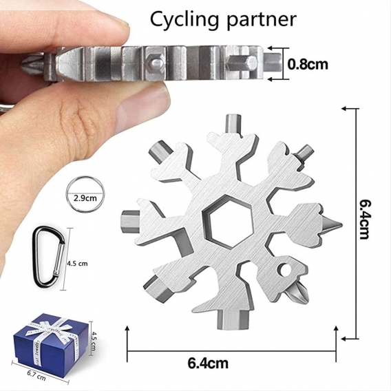 AcserGery Schneeflocken Multitool,18-in-1 Edelstahl Schneeflocke,Schneeflocken-Multi-Werkzeug,18-in-1 Schlüsselanhänger Flaschen