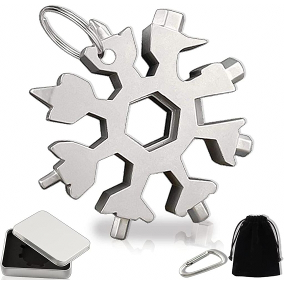 AcserGery Snowflake Tool 18-in-1-Edelstahl-Multitool, Snowflake-Multitool, Multifunktions-Schneeflocke-Schraubendreher für Campi