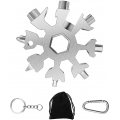 AcserGery 18-in-1-Edelstahl-Schneeflocken-Multi-Tool-Set mit Karabiner. Schlüsselanhänger und Aufbewahrungstasche (Silber)