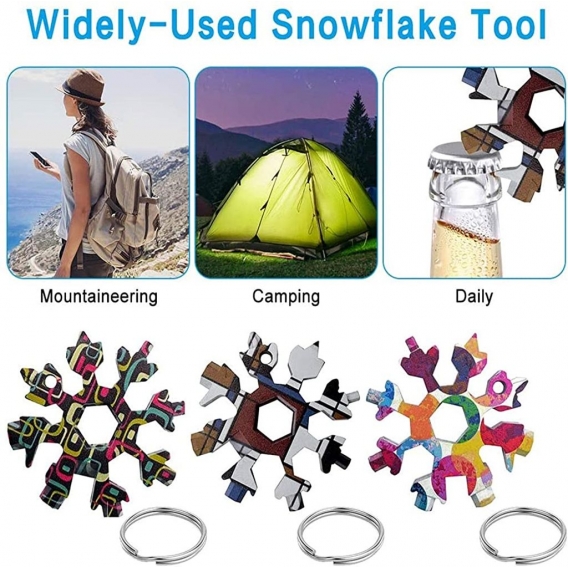 AcserGery 18 in 1 Schneeflocken-Multitool. 2 Stück Edelstahl-Schneeflockenschlüssel. Mini-Edelstahl-Hauptschlüssel-Schraubendreh