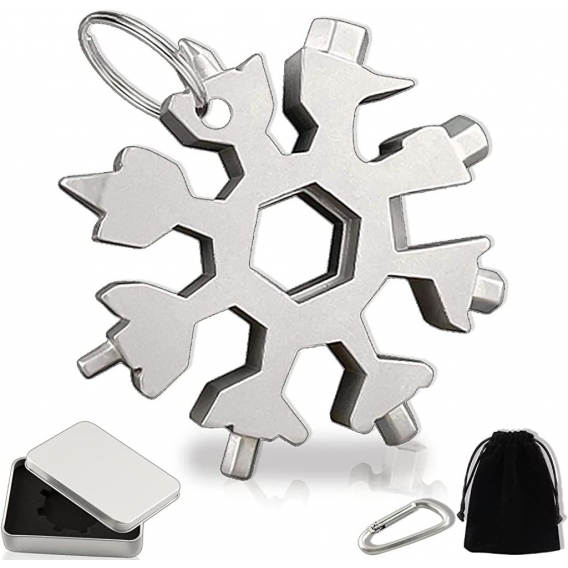 Pyzl Snowflake Tool 18-in-1-Edelstahl-Multitool, Snowflake-Multitool, Multifunktions-Schneeflocke-Schraubendreher für Camping-Ab