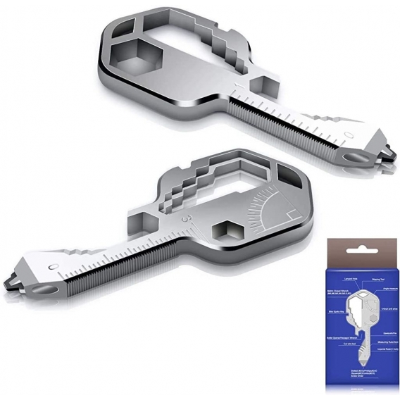 Pyzl 24-in-1-Multi-Tool-Schlüssel, schlüsselförmiges Edelstahl-Taschenwerkzeug, Outdoor-Multitool für Flaschenöffner, Schraubend