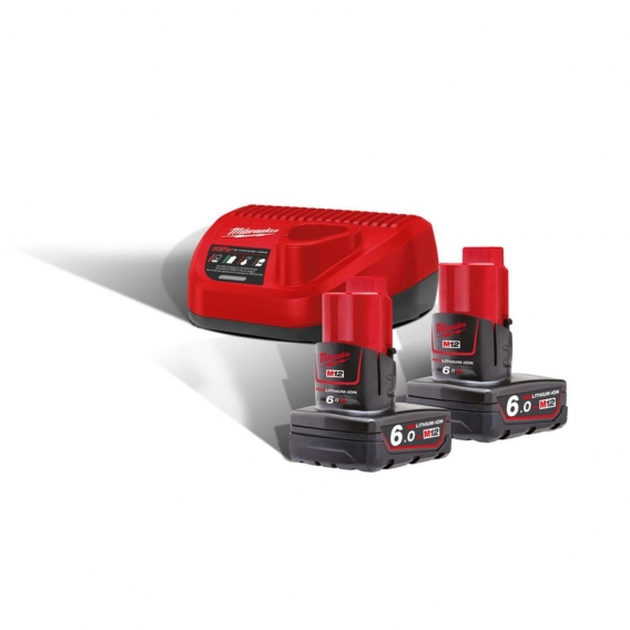 Milwaukee Akku-Starterset M12 NRG-602 12V 6.0Ah, 2 Akkus, Batterie, Ladegerät, Charger, Ladestation