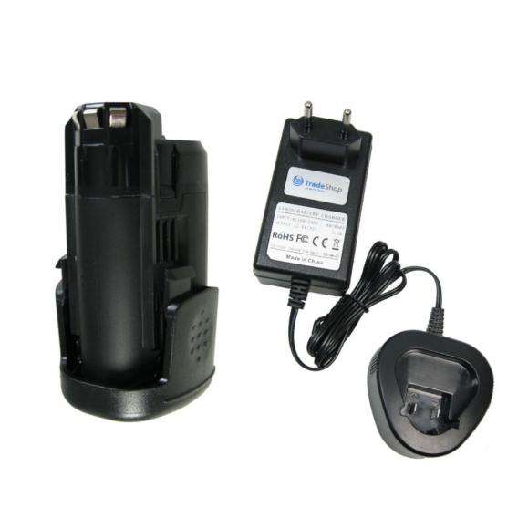 Trade-Shop 2in1 Set: Li-Ion Akku 10,8V / 1500mAh + Schnell-Ladegerät für Bosch PMF 10.8 LI, PSM 10.8 LI, PSR 10.8 Li-2, AHS 35-1