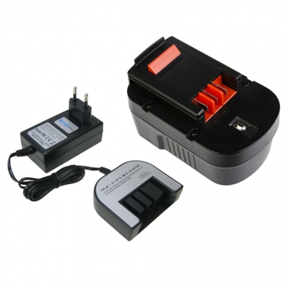 Trade-Shop 2in1 Set: Ni-MH Akku 14,4V / 2500mAh + Ladegerät Ladestation für Black & Decker CD14S CD140S CD142SK CD14SFK CD1440SK