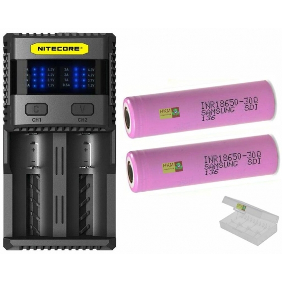 Nitecore SC2 - 3 A Zwei-Schacht-Ladegerät  2 Samsung Akku 18650 -3000 mAh  Box