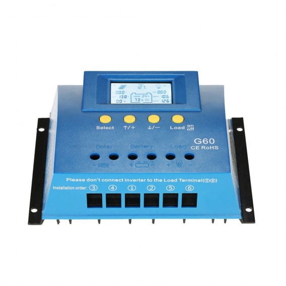 60A 12V/24V Auto LCD Solarladeregler Lade Batterieregler Dual USB 5V Ausgang ueberlastungsschutz