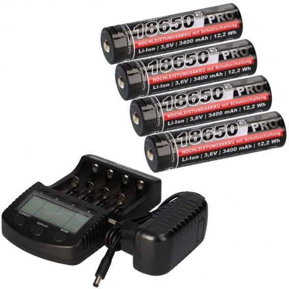 XCell Schnellladegerät BC-X4000 mit LCD-Display + 4x Akku 18650 3400mAh