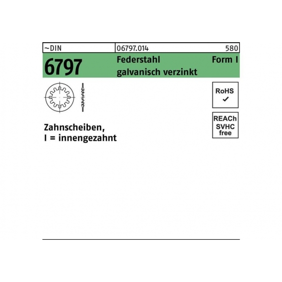 Zahnscheibe DIN 6797 Form I innengezahnt I 3,7 Federstahl galvanisch verzinkt