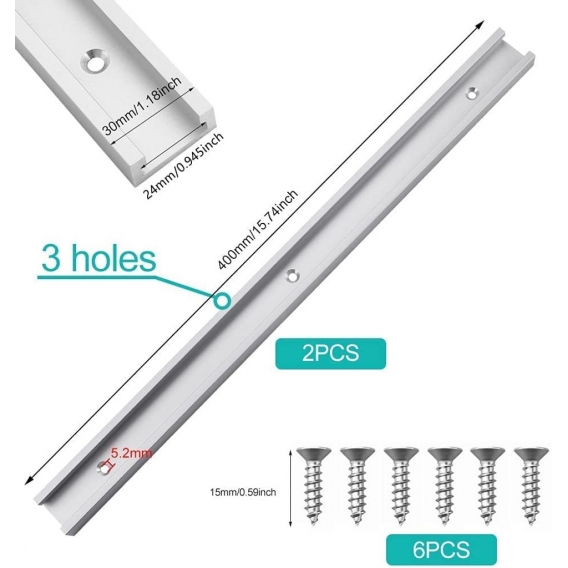 AcserGery 2 STÜCKE 40 cm T-Schiene + 6 STÜCKE Schrauben T-Nutenschiene Gehrung T-Nutenschienen Aluminiumlegierung T-Nutenschiene