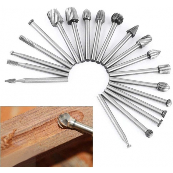 AcserGery 20-teiliges HSS-Frässtift-Set mit 3 mm (1/8 Zoll) Schaft für Heimwerker-Holzbearbeitung, Schnitzen, Gravieren, Bohren