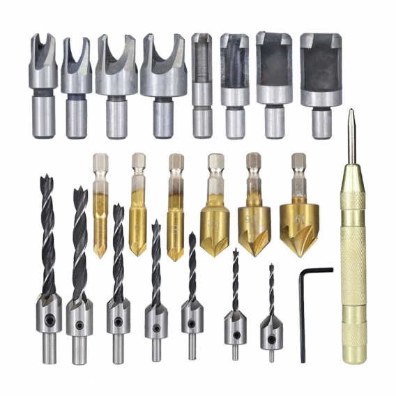 1Set Holzbearbeitung Fase Bohren Werkzeug Senker Bohrer Bits Holz Stecker Cutter und Automatische Zentrum Pin Punch